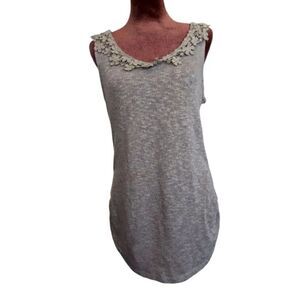 Olivia moon taupe tunic vest cotton blend size M crochet flower collar